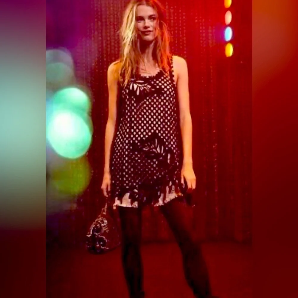 RARE Free People Crochet Black Mini w/ Nude Slip - Picture 2 of 7